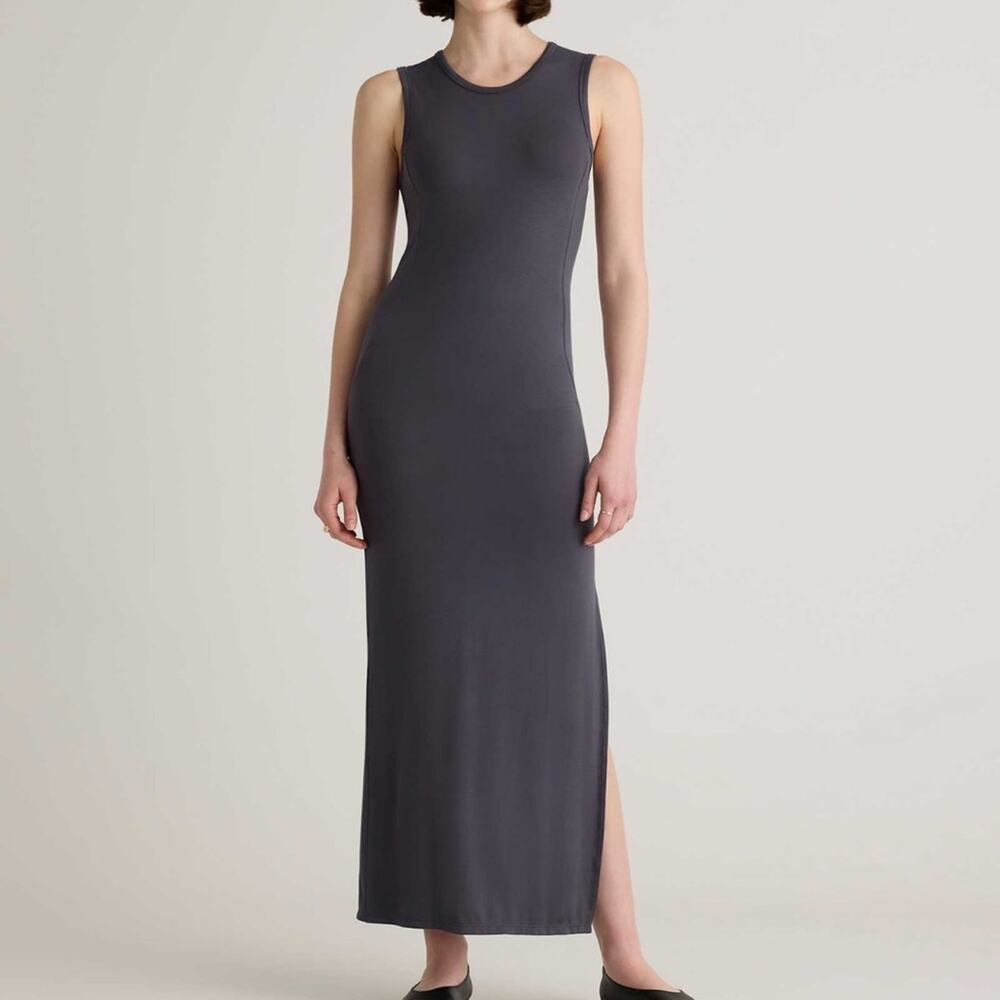 Quince Tencel Carbon Grey Jersey Maxi Dress Womens M NWOT Casual Basic Closet